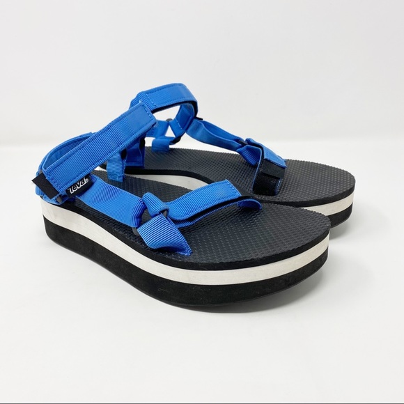 Teva Shoes - Teva Flatform Universal Sandals Platform Black Blue White Size 10
